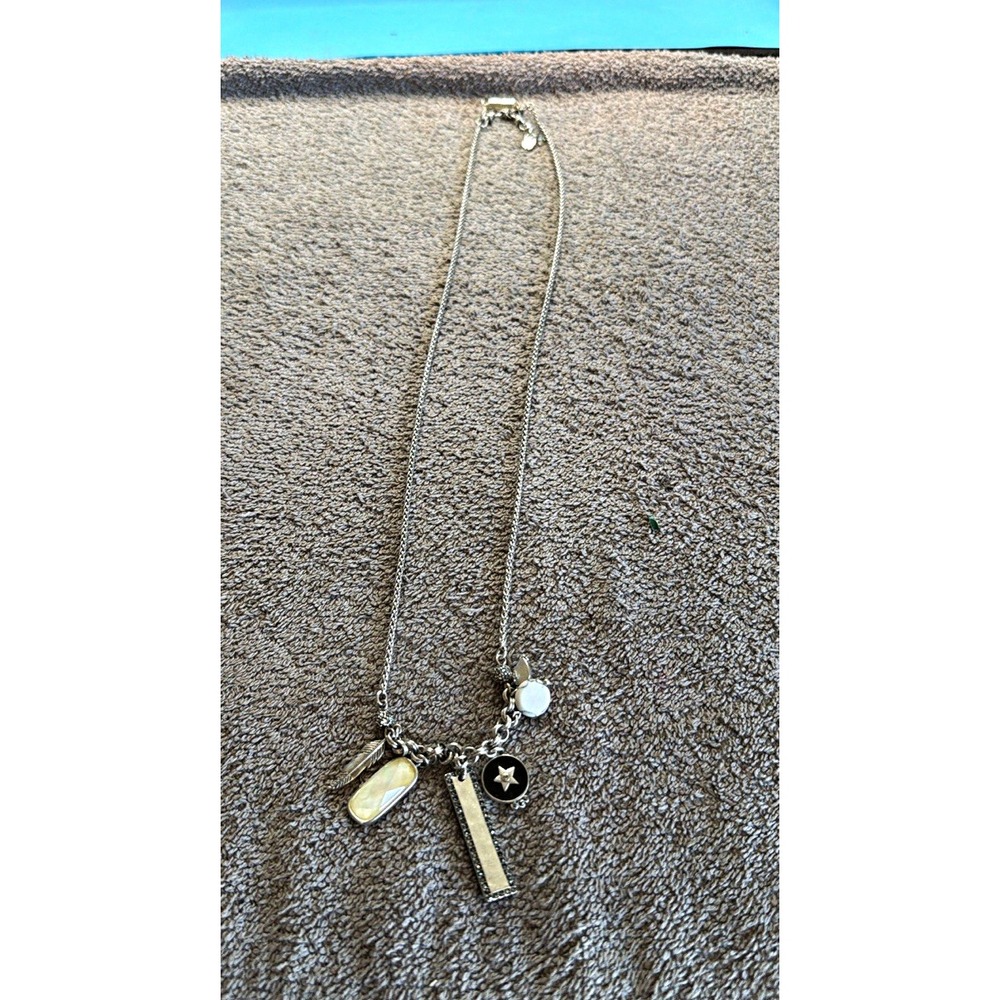 Silver Tone Chain Charm Necklace Star Theme Lobster Clasp 15 in